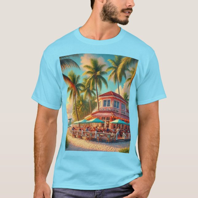 Beach Cafe Aruba Tropical Blue T-Shirt (Devant)