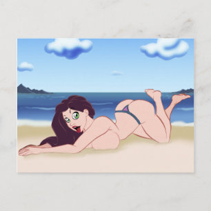 Beach Cartoon Pin-Up Postcard Postkarte