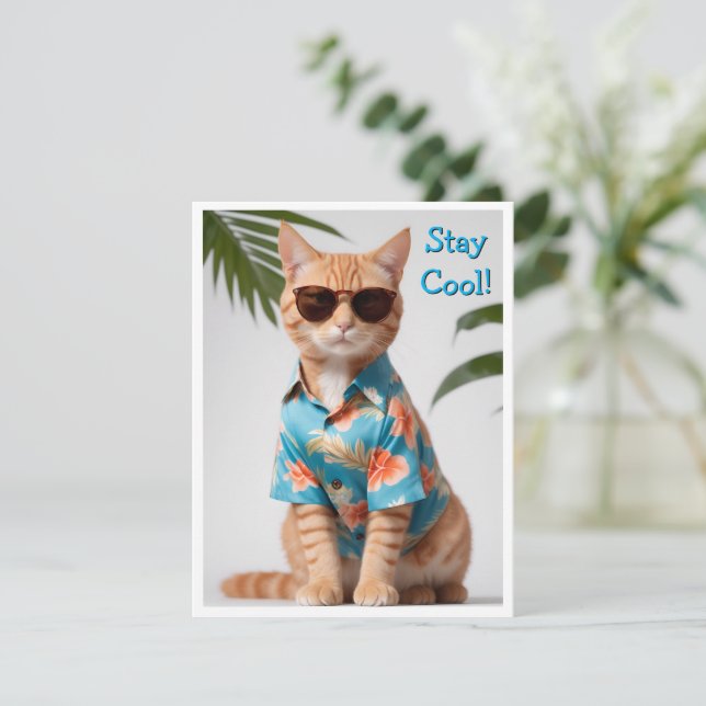 Beach Cat Wearing Sonnenbrille Grußkarte Einladung (Stehend Vorderseite)