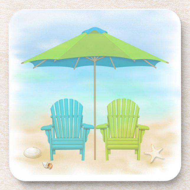Beach Chairs, Umbrella, Beach Getränkeuntersetzer (Vorderseite)