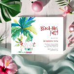 Beach Christmas Party Watercolor Palm Tree Santa Einladung<br><div class="desc">Get ready to celebrate with these fun and festive holiday party invitation templates, perfect for a warm-weather Christmas in Florida or Hawaii! Featuring watercolor artwork of a palm tree and a cheerful Santa Claus in a pink flamingo shirt holding a gift, this tropical design brings the island spirit to your...</div>