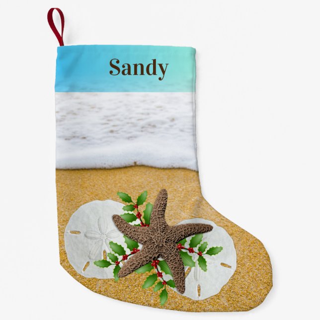 Beach Christmas Sand Dollars Double Sided Kleiner Weihnachtsstrumpf (Vorderseite)