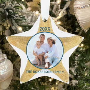 Beach Christmas Starfish Famille Photo Blanc Bleu