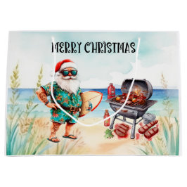 Beach Christmas with Surfer Santa Barbecue  Große Geschenktüte