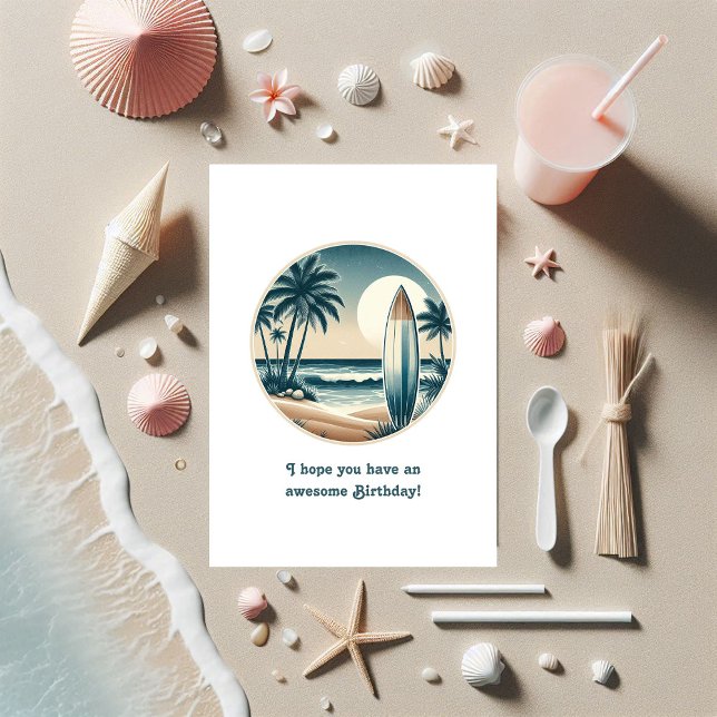 Beach Club Surfboard Tropical Birthday Karte (Beach Club Surfboard Tropical Birthday Card)