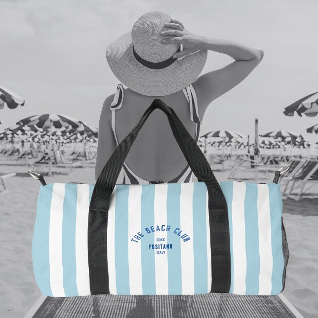 Beach Club Wappen Blue Cabana Stripe Monogram Duffle Bag (Von Creator hochgeladen)
