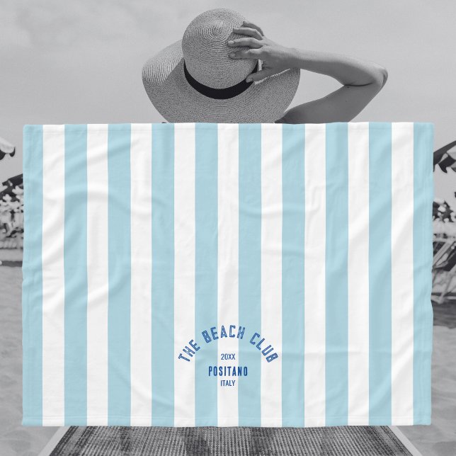 Beach Club Wappen Blue Cabana Stripe Monogram Fleecedecke (Von Creator hochgeladen)
