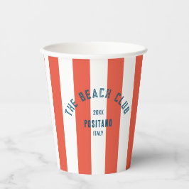 Beach Club Wappen Orange Red Cabana Stripe Monogra Pappbecher