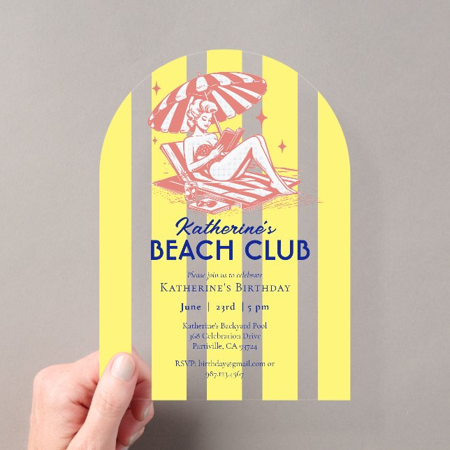 Beach Club Yellow Cabana Feste Party Acryleinladungen (Insitu (Handheld))