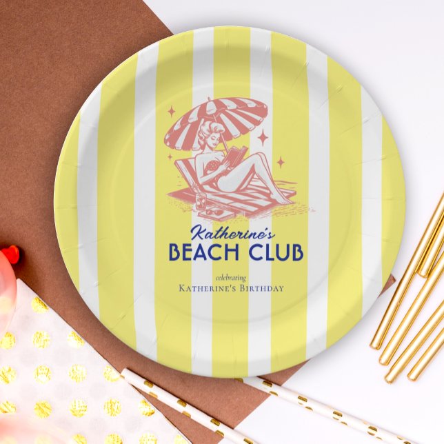 Beach Club Yellow Cabana Feste Party Pappteller (Von Creator hochgeladen)
