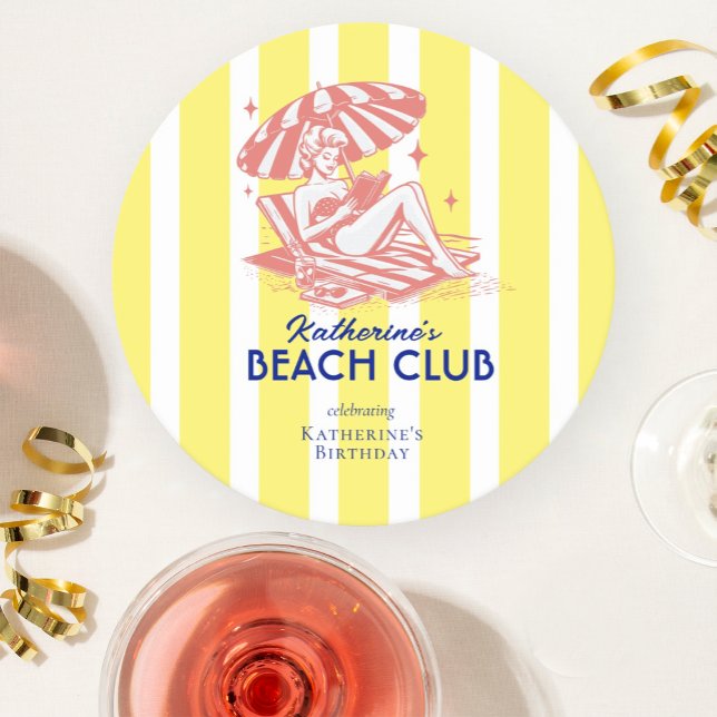 Beach Club Yellow Cabana Feste Party Runder Pappuntersetzer (Von Creator hochgeladen)