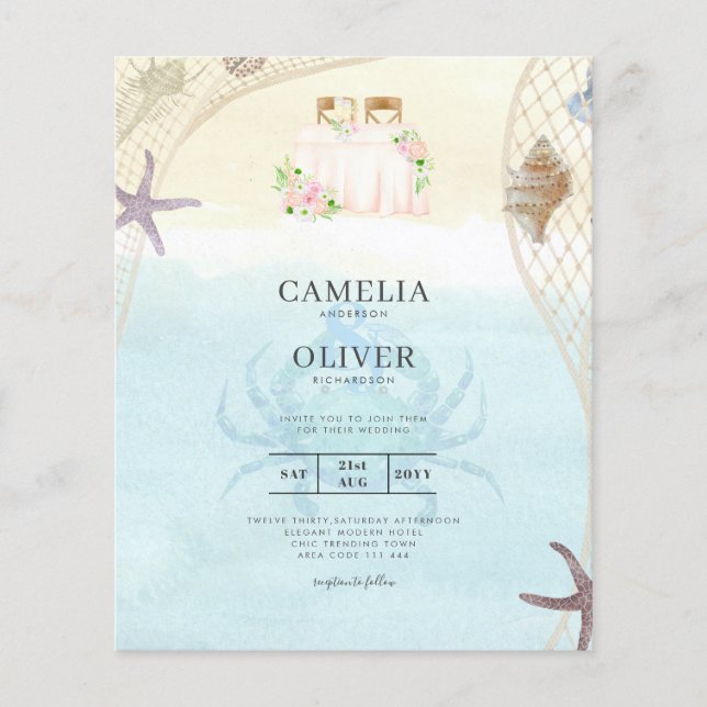 Beach Coastal Hochzeit Einladung Sand Ocean Life Flyer (Vorne)
