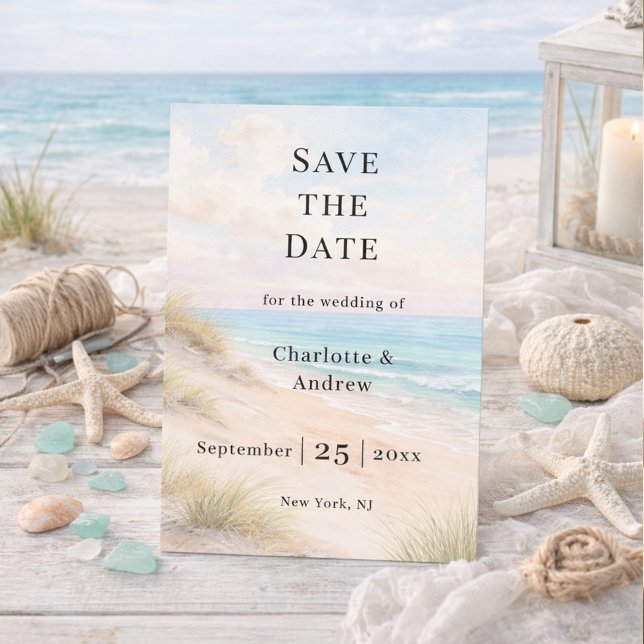 Beach coastal modern wedding save the date (Von Creator hochgeladen)