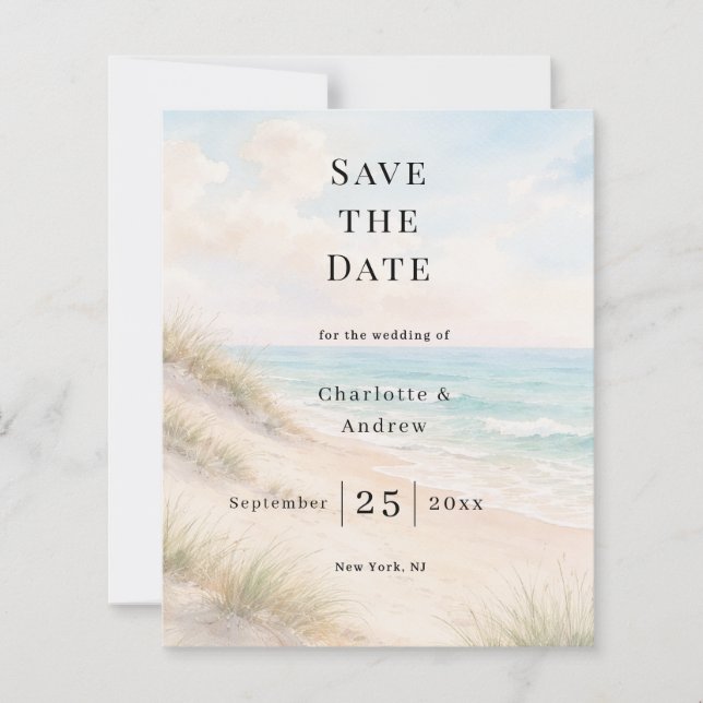 Beach coastal modern wedding Save the Date card (Vorderseite)