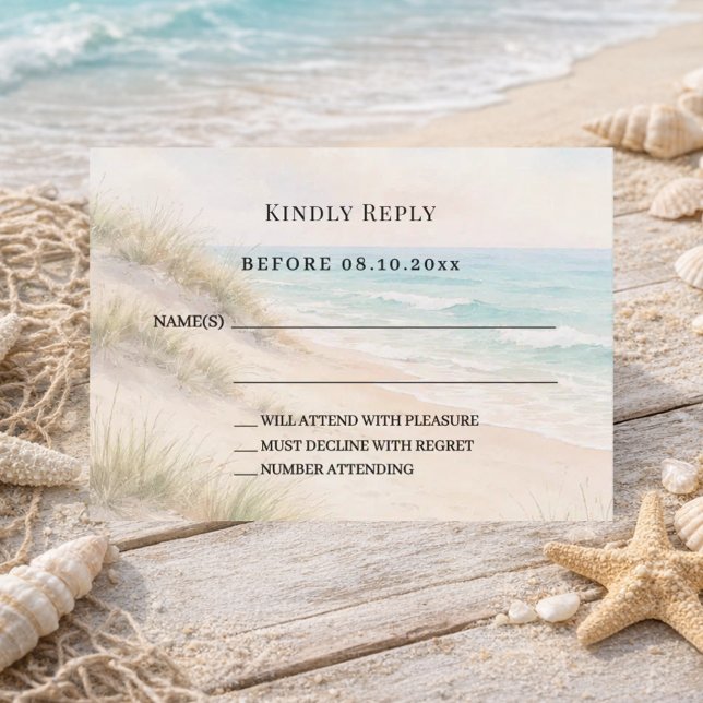 Beach coastal wedding response RSVP Mitteilungskarte (Von Creator hochgeladen)