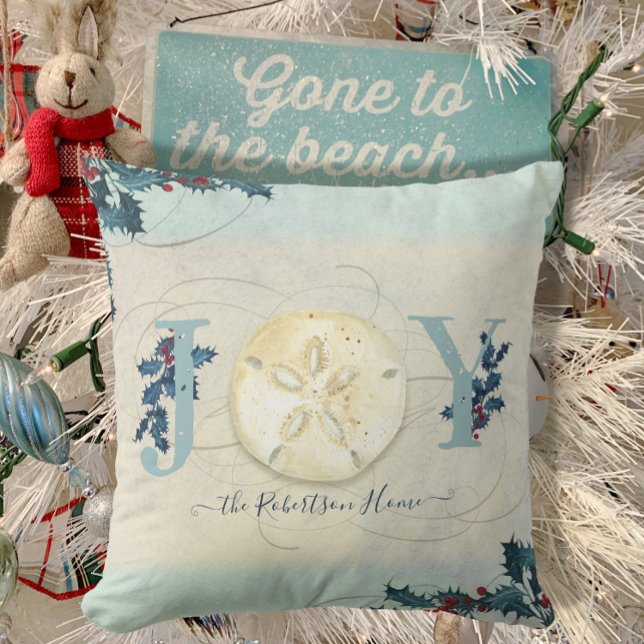Beach Coastal Weihnachten Joy Sand Dollar Holly Na Kissen (Von Creator hochgeladen)