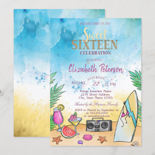 Beach Cocktail Fruits Summer Sweet 16 Party Einladung