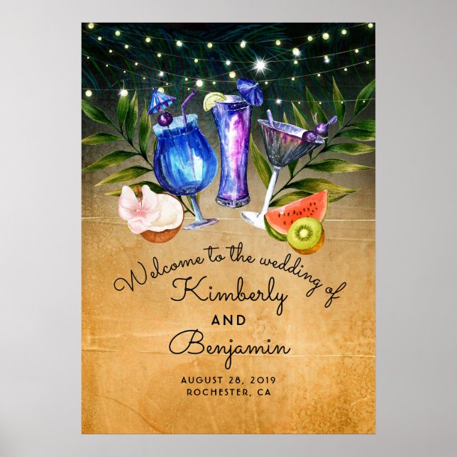 Beach Cocktails Mariage Affiche de bienvenue (Devant)