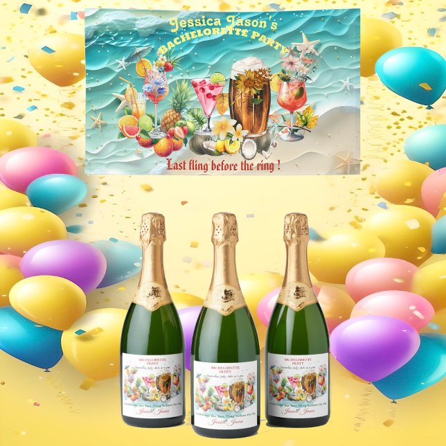 Beach Cocktails Tropische Früchte Junggeselinnen-A (Beach Cocktails Tropical Fruits Bachelorette Party Sparkling Wine Label)