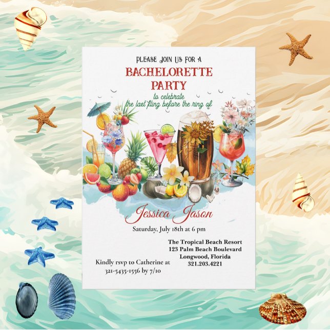 Beach Cocktails Tropische Früchte Junggeselinnen-A Einladung (Beach Cocktails Tropical Fruits Bachelorette Party Invitation)