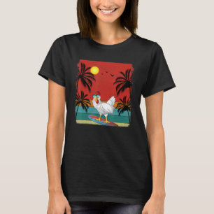 Beach Coconut Tree Retro Graphic Chicken Summer T-Shirt