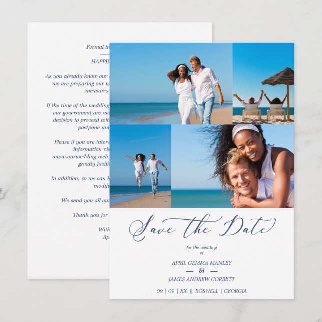Beach Collage 4 Photos Modern Couple Wedding Save The Date (Vorne/Hinten)