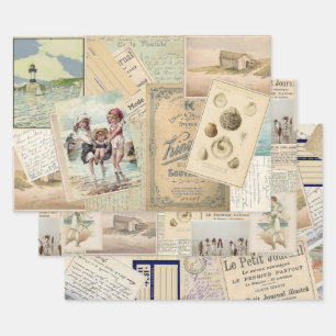 Beach Collage Französisches Vintages Seaside Postc Geschenkpapier Set