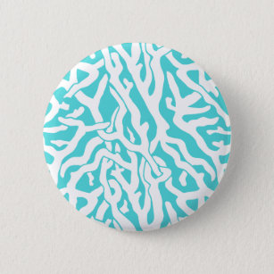 Beach Coral Reef Muster Nautical White Blue Button