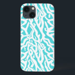 Beach Coral Reef Muster Nautical White Blue iPhone 13 Hülle<br><div class="desc">Dieses hübsche Meer/Strand-inspiriert, sich wiederholende nautische Muster sieht aus wie ein ausgeklügeltes Korallenriff in Weiß auf einem Strand - blau Hintergrund. Das originelle, elegante Design der Korallenriffe ist in einem Schablonenlook gehalten. Die Farbe Blau erinnert an helle, klare tropische Meere. Dieses einfache, moderne Design ist perfekt für ein Küsten-/Strandhaus-Thema. "Anpassen",...</div>
