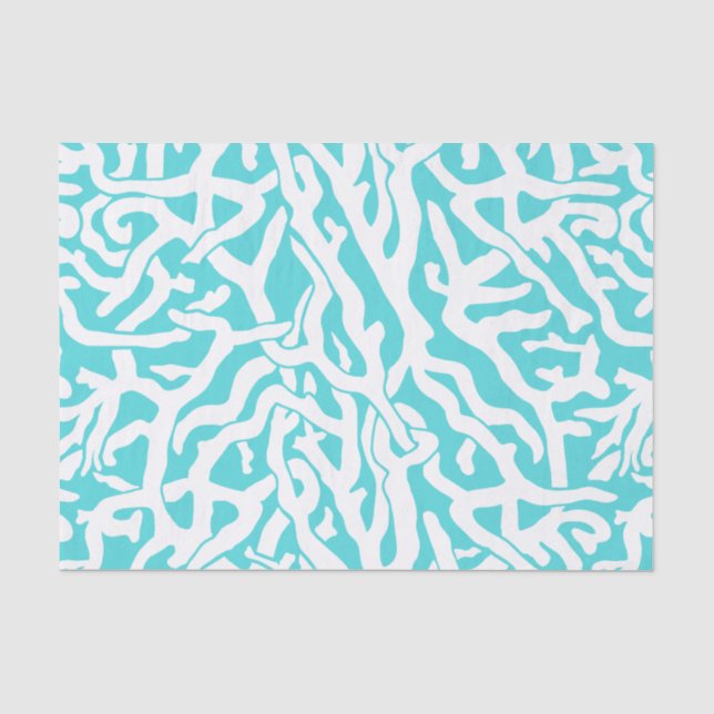 Beach Coral Reef Muster Nautical White Blue Seidenpapier (Vorderseite)