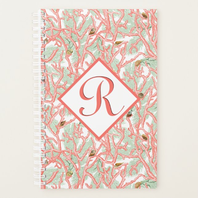 Beach Coral Seashells Custom Monogram Planer (Vorderseite)