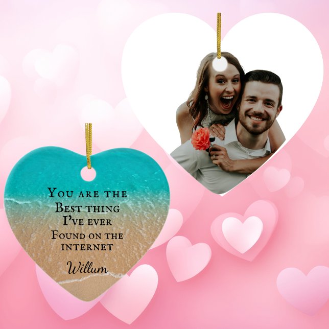 Beach couple photo Valentine Keramik Ornament (Von Creator hochgeladen)