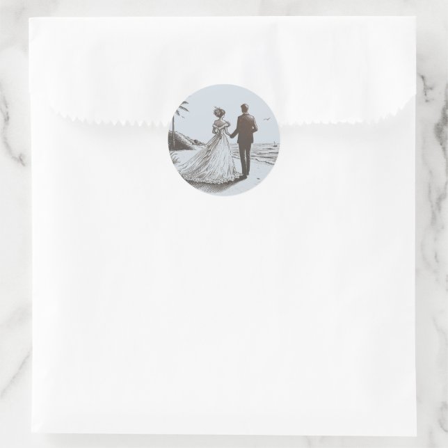 Beach Couple Wedding Runder Aufkleber (Tasche)