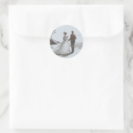 Beach Couple Wedding Runder Aufkleber