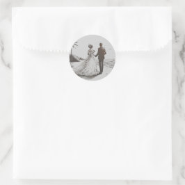 Beach Couple Wedding Runder Aufkleber