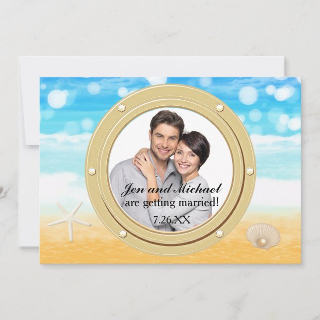 Beach Cruise Shell Mariage Port Photo Invitation (Devant)