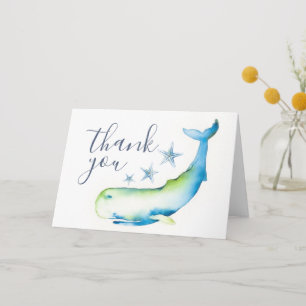 Beach Danke, Cards Blue Watercolor Whale Dankeskarte