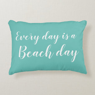 Beach Day Turquoise Script Beach Accent Coussin