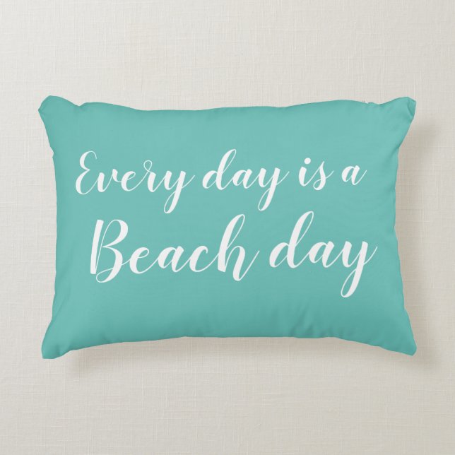Beach Day Turquoise Script Beach Accent Coussin (Devant)