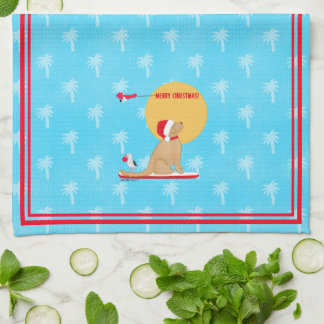 Beach Days Golden Christmas Aqua Kitchen Towel Geschirrtuch