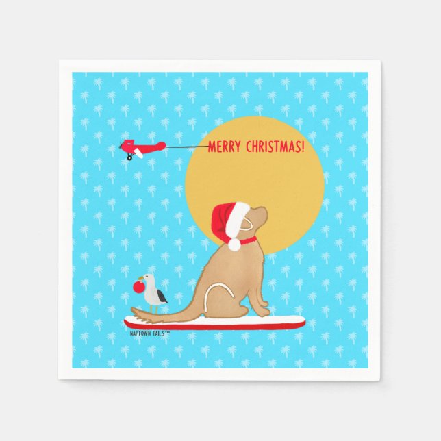 Beach Days Golden Christmas Aqua Napkins Serviette (Vorderseite)