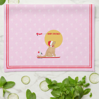 Beach Days Golden Christmas Pink Kitchen Towel Geschirrtuch