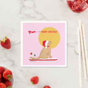 Beach Days Golden Christmas Pink Serviette