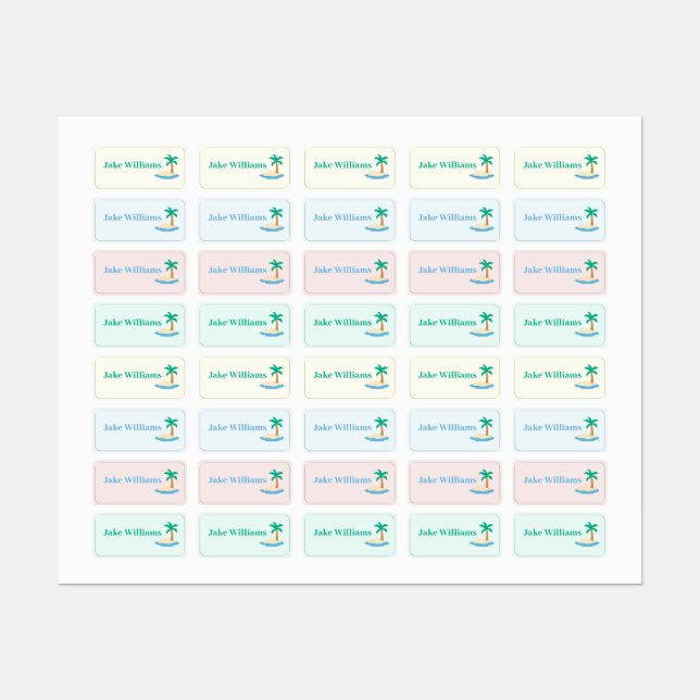Beach Design Kids' Name Clothing School Labels Etiketten (Blatt)