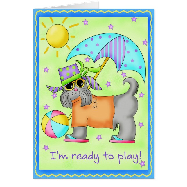 Beach Dog Whimsy Art Green Blue (Vorne)