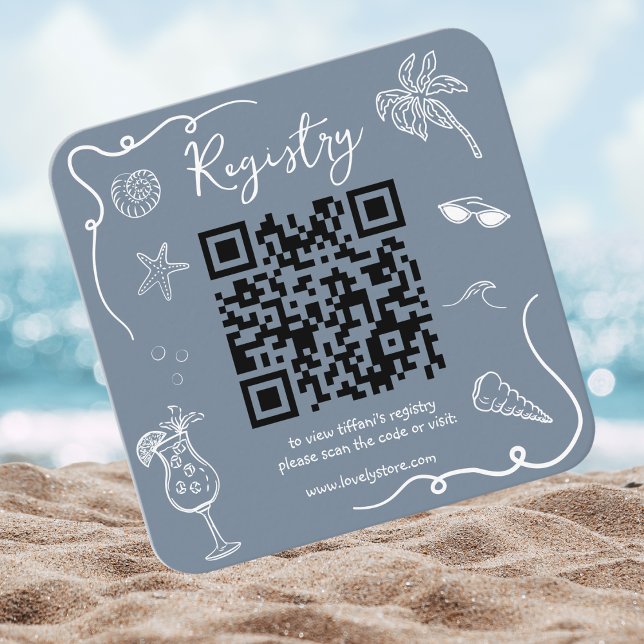 Beach Doodle Bridal Shower QR Code  Registry Begleitkarte (Von Creator hochgeladen)
