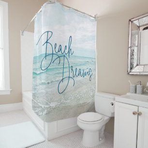 Beach Dreams Inspiration Zitat Retro Ozeanwellen Duschvorhang