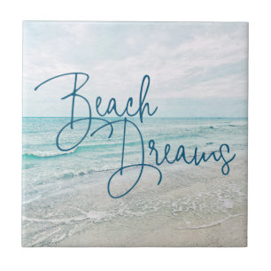 Beach Dreams Inspiration Zitat Retro Ozeanwellen Fliese