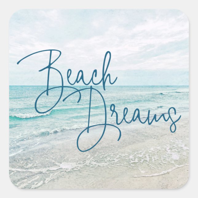 Beach Dreams Inspiration Zitat Retro Ozeanwellen Quadratischer Aufkleber (Vorderseite)