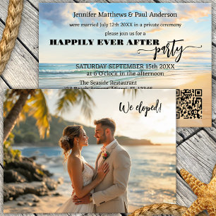 Beach Elopement nach Hochzeit Foto glücklich Einladung